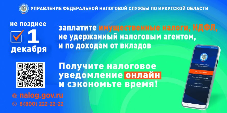 Срок уплаты налогов - 1 декабря!